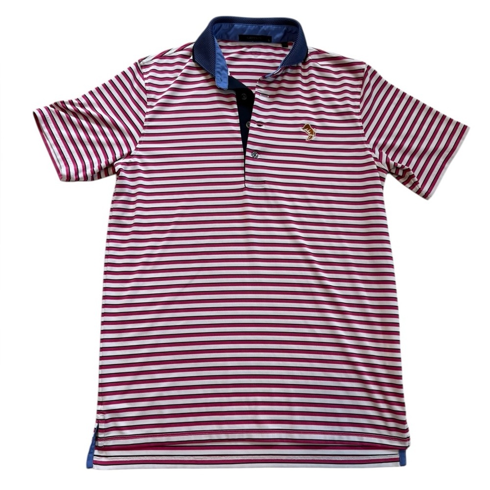Greyson Striped Golf Polo With Cowboy Boot Size Small